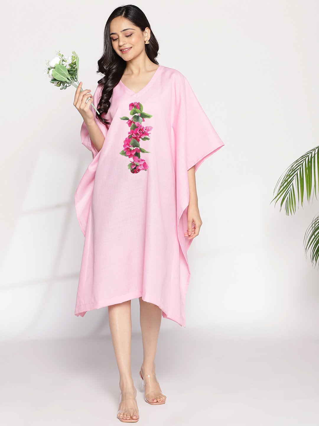 BabyPink CottonSlub LongKaftan - Alliana