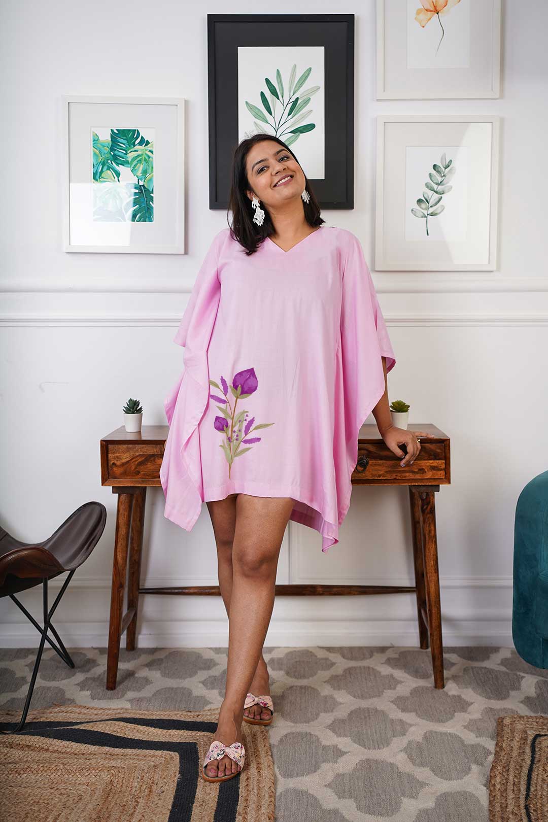 BabyPink Rayon Kaftan - Lilac Dreams