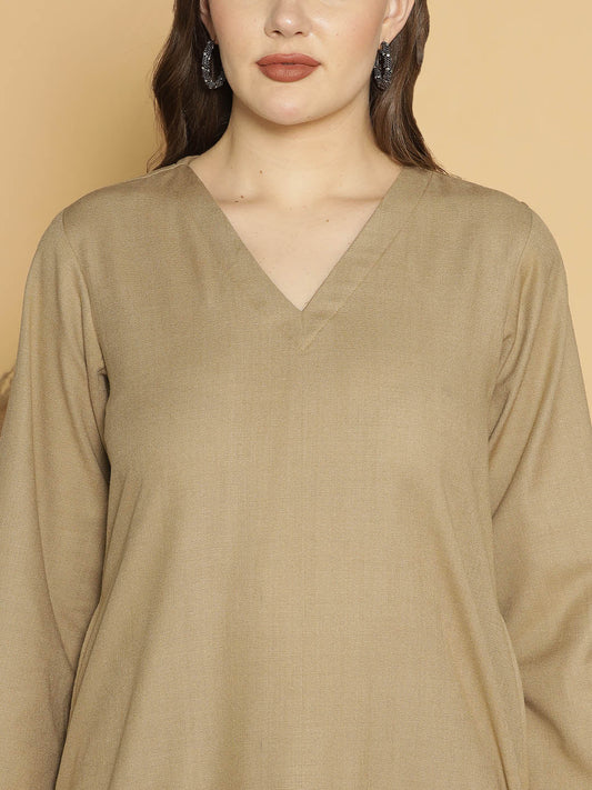 Beige Acrylic LongKurta - Solid