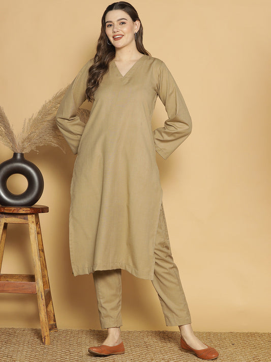 Beige Acrylic LongKurta - Solid
