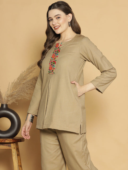 Beige Acrylic PleatedTop - Rangrez