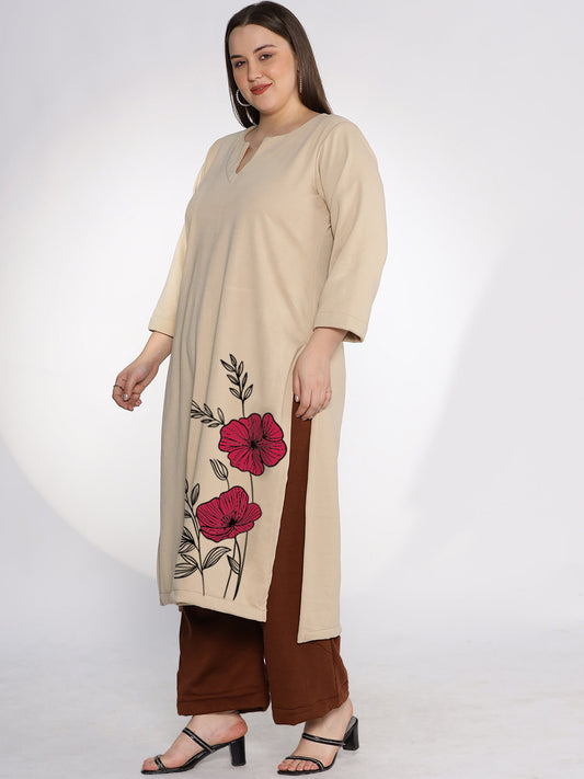 Beige Fleece LongKurta - WinterPeony