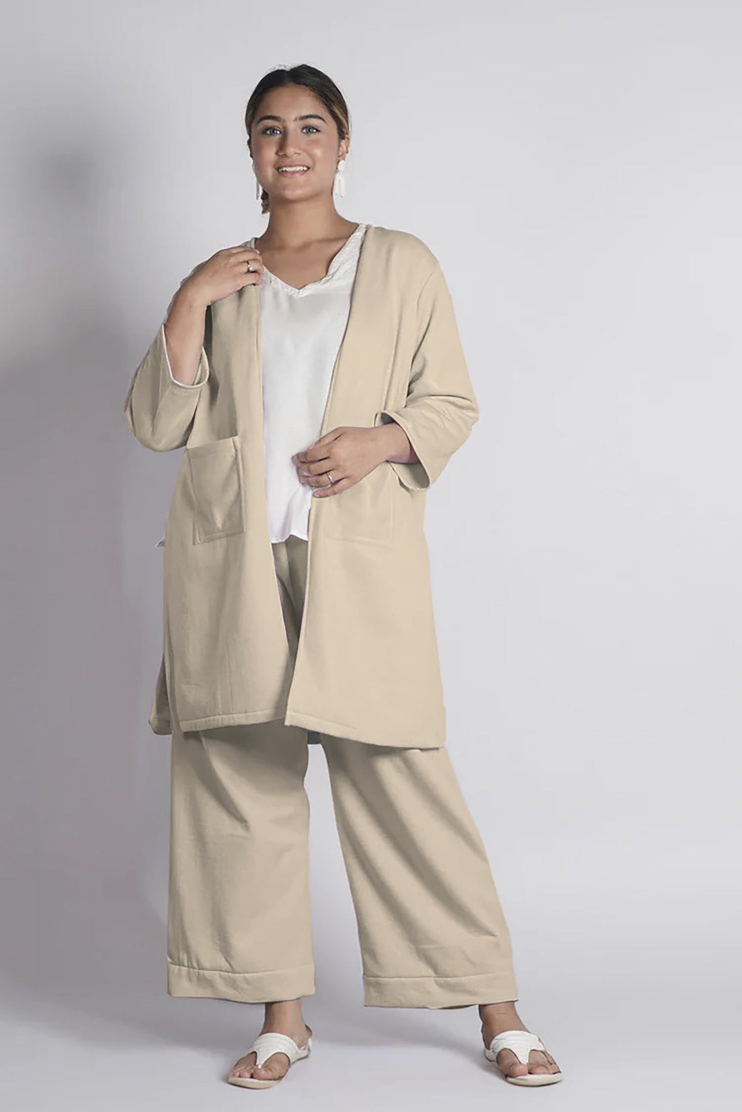 Beige Fleece Palazzo