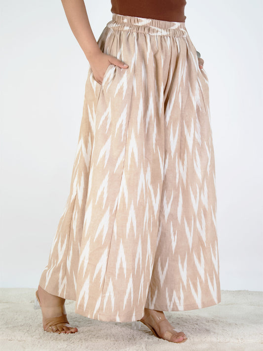 Beige Ikat Flared Palazzo