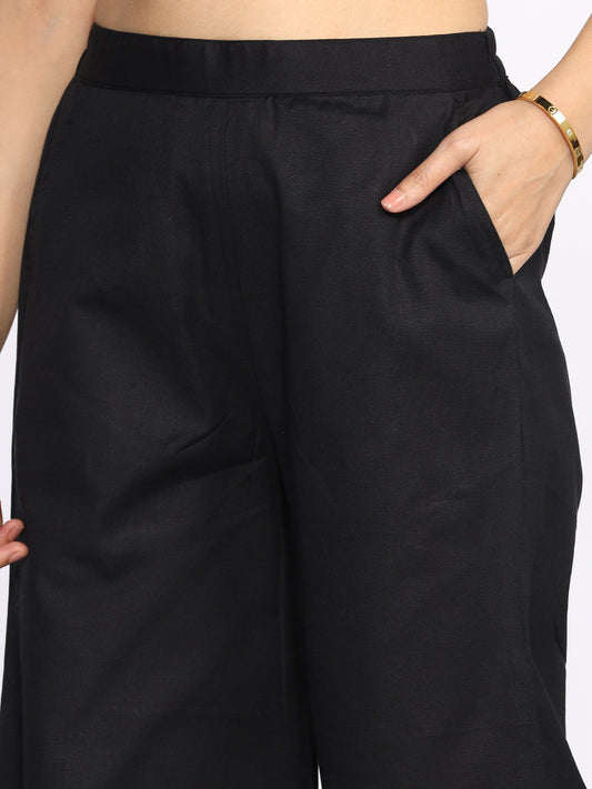 Black Cotton Curved Palazzos