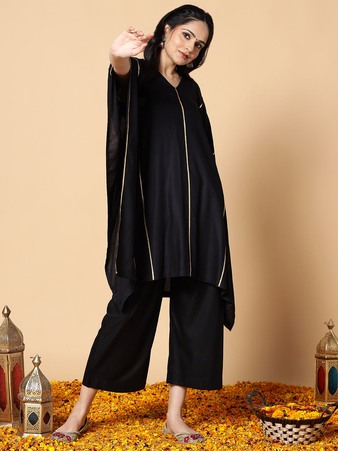 Black Festive Kaftan Kurta - Nisha