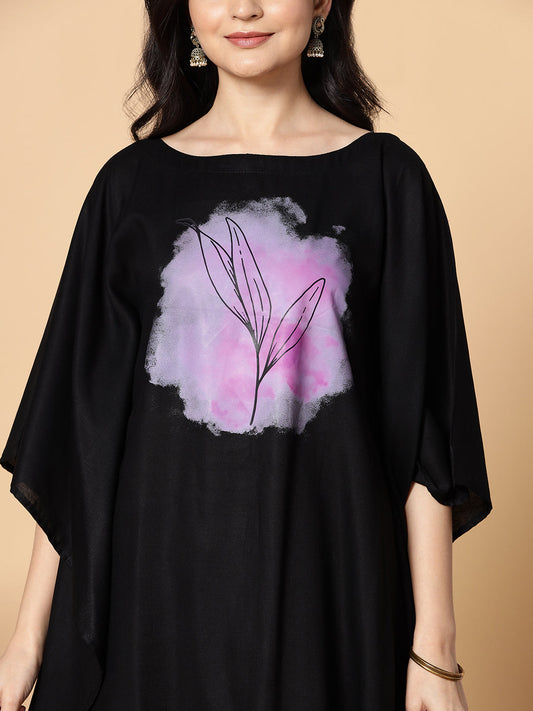 Black Kaftan Kurta - Purple