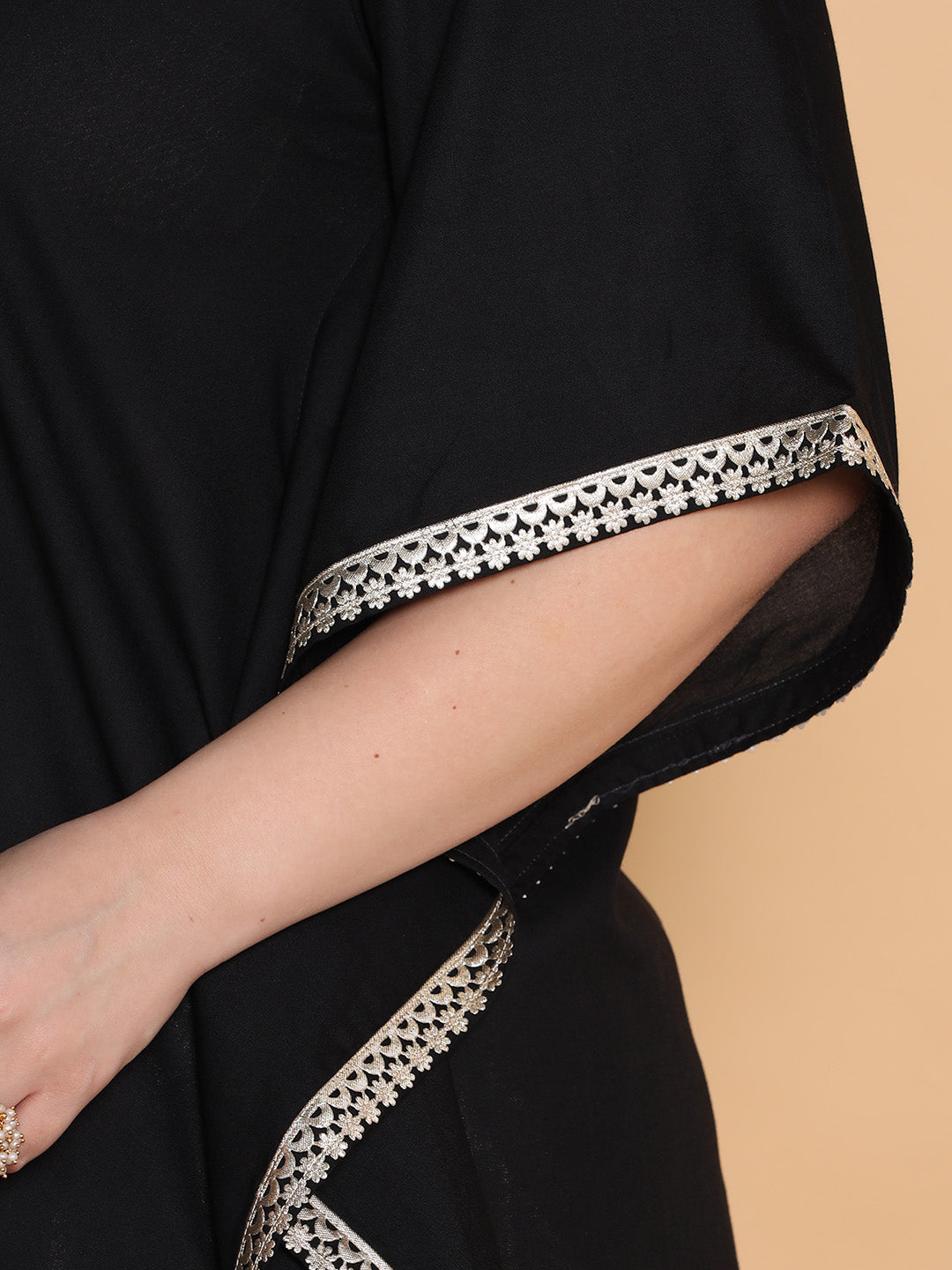 Black Rayon Embellished Kaftan Kurta