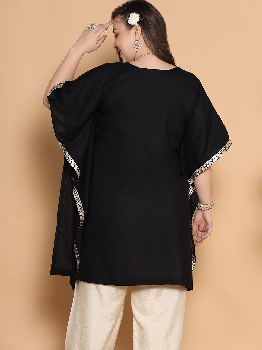 Black Rayon Embellished Kaftan Kurta