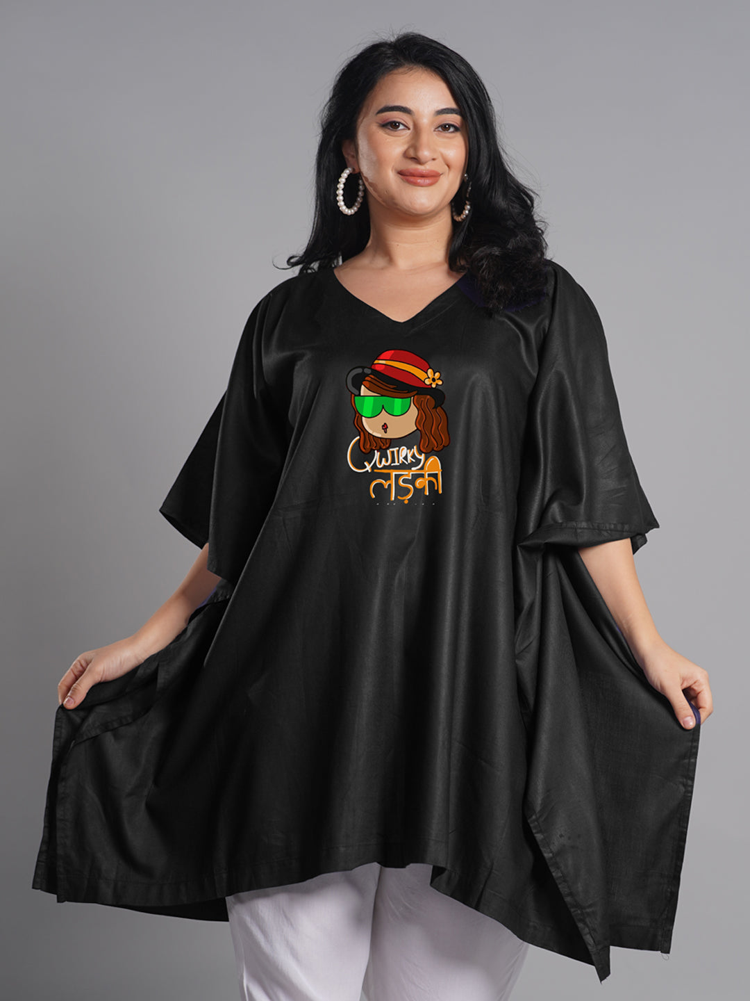 Black Rayon Kaftan - Quirky Ladki