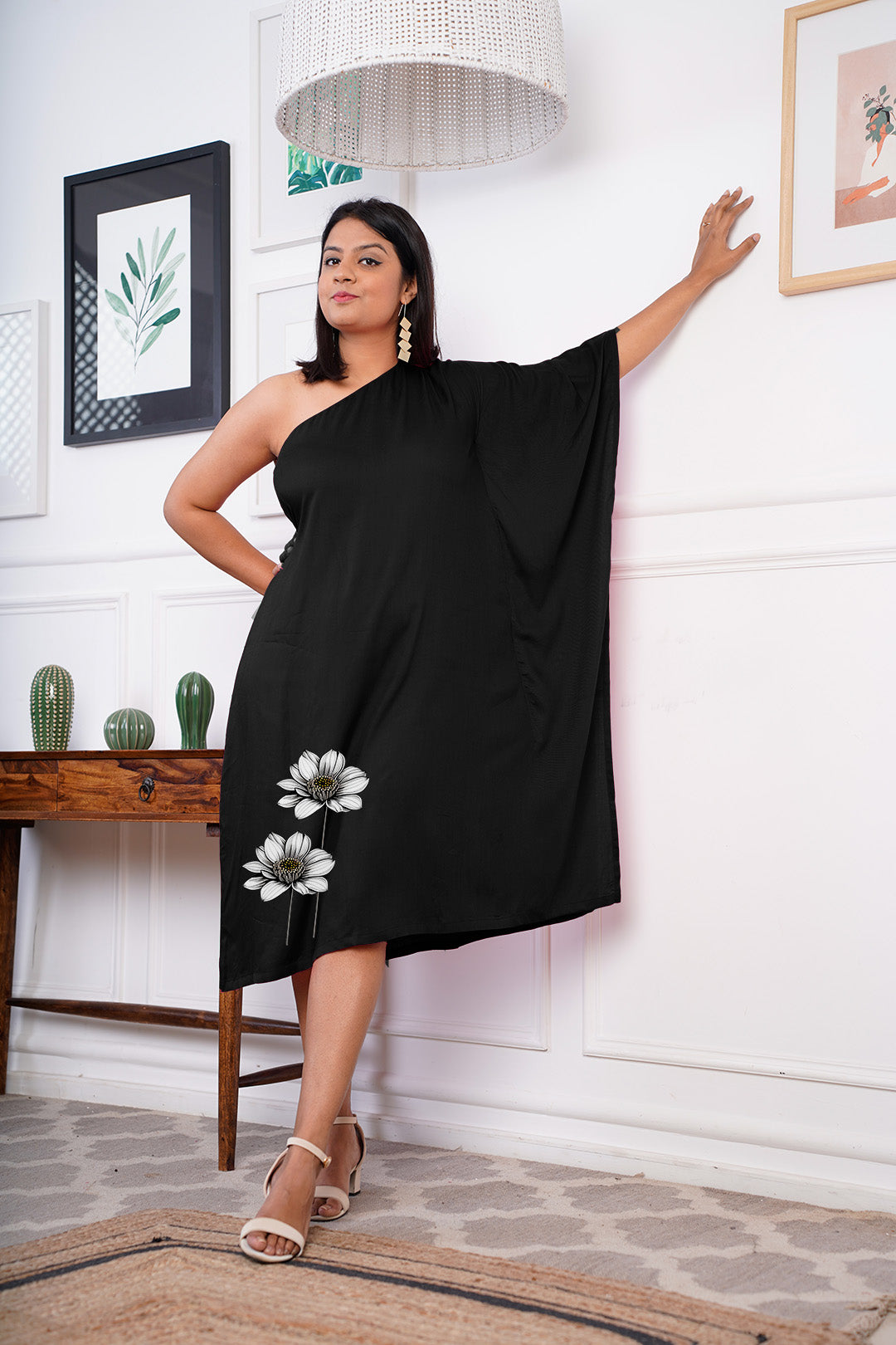 Black Rayon OneShoulder Dress - Daffodil
