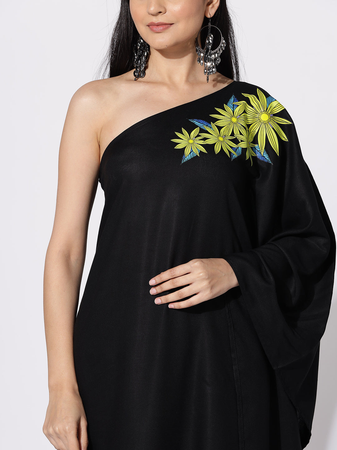 Black Rayon OneShoulder Dress - Soleil