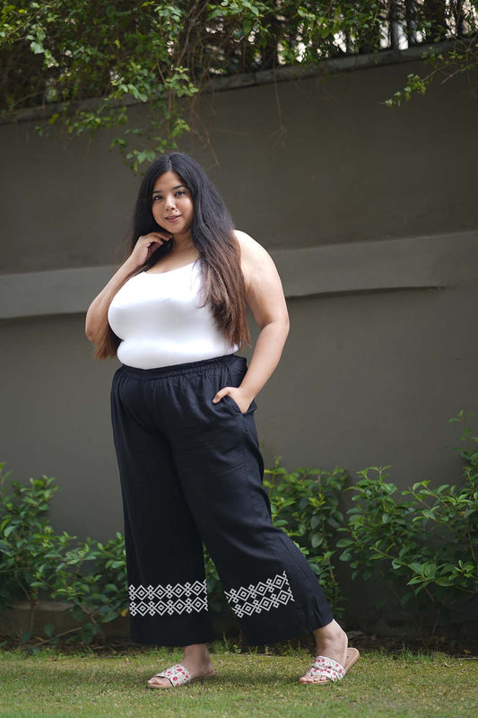 Black Rayon PrintedPalazzoPants - Chaukor
