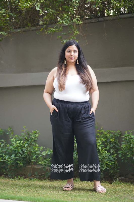 Black Rayon PrintedPalazzoPants - Chaukor