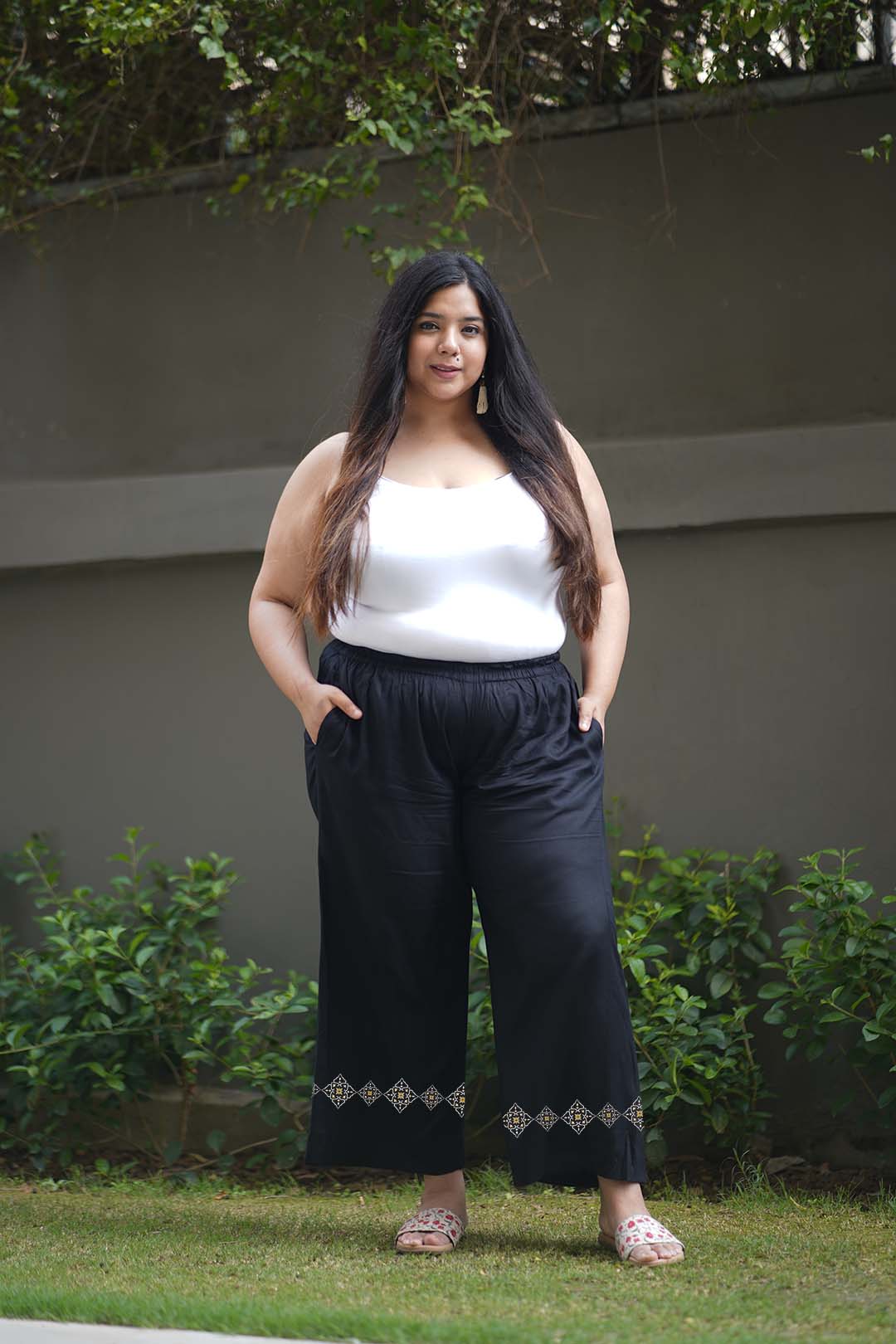 Black Rayon PrintedPalazzoPants - Stiles