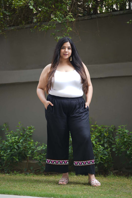 Black Rayon PrintedPalazzoPants - Trikona