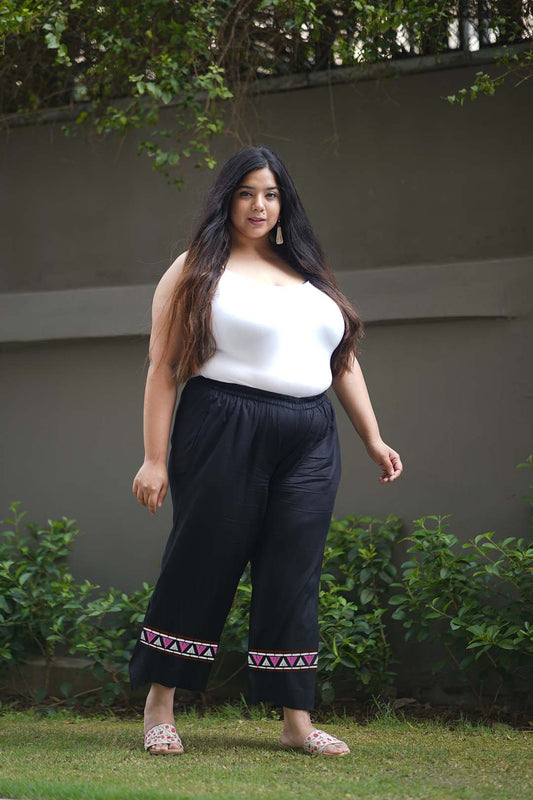 Black Rayon PrintedPalazzoPants - Trikona