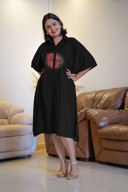 Black Rayon Shirt-Kaftan - Alluring
