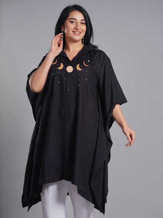 Black Rayon Shirt-Kaftan - Celestial