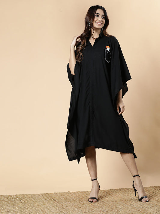 Black Rayon Shirt-Kaftan - Peek-A-Boo