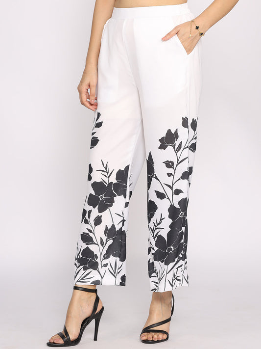 Black&White Printed Palazzo Pants - BlackPetunia