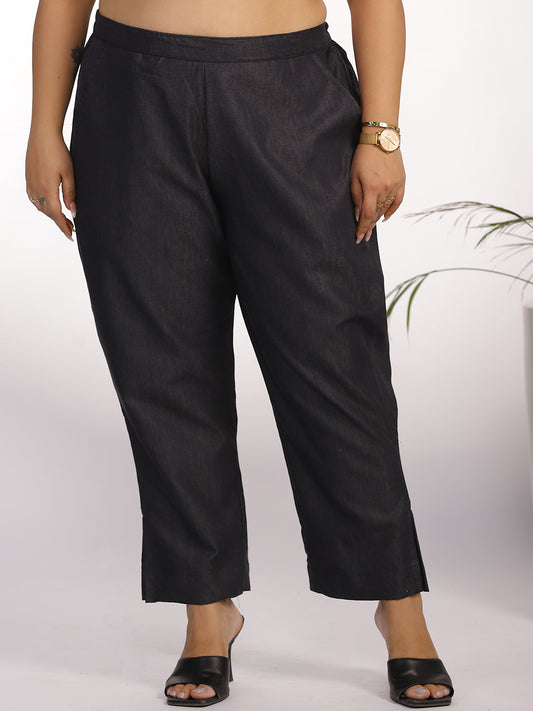 Black Denim Slit Pants