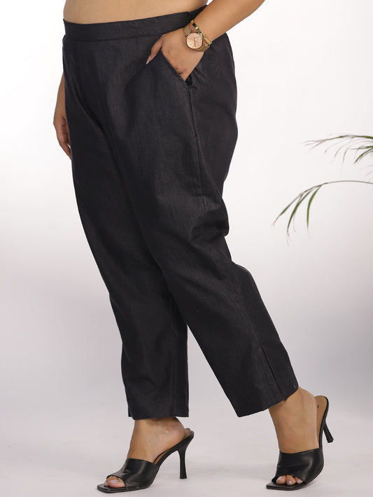 Black Denim Slit Pants