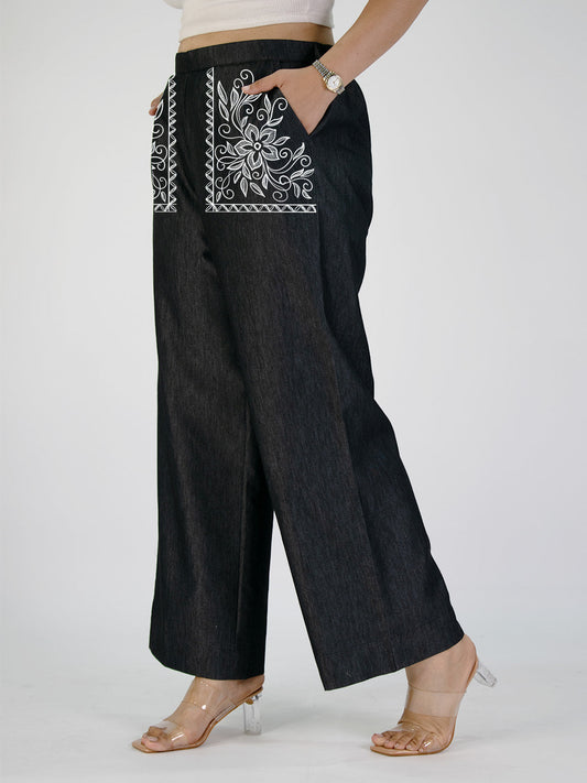 Black Denim Trousers - CelestialBloom