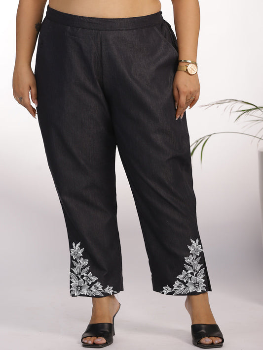 Black Denim Slit Pants - TwilightBloom