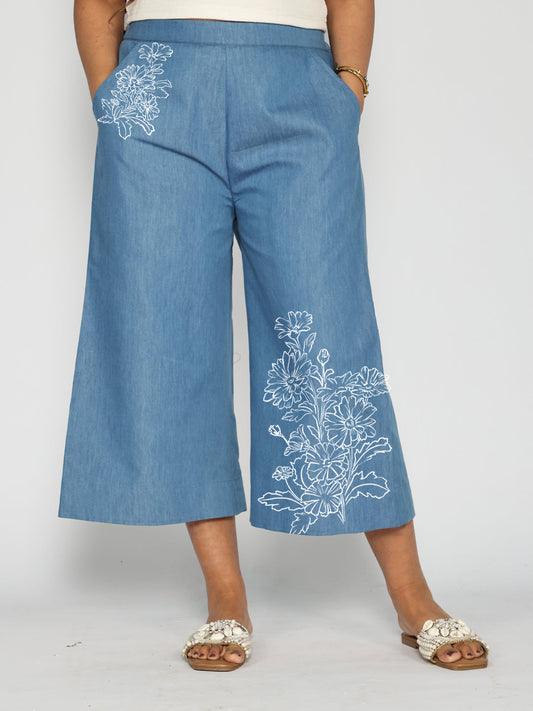 Blue Denim Culottes - NightGardenia