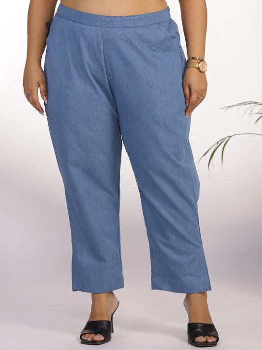 Blue Denim Slit Pants