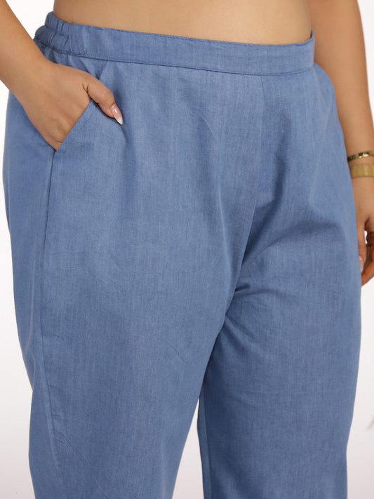 Blue Denim Slit Pants