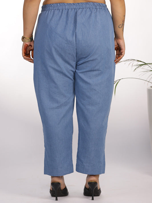 Blue Denim Slit Pants