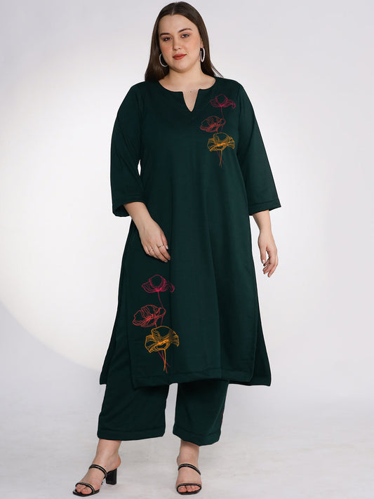 BottleGreen Fleece LongKurta - SunsetLily