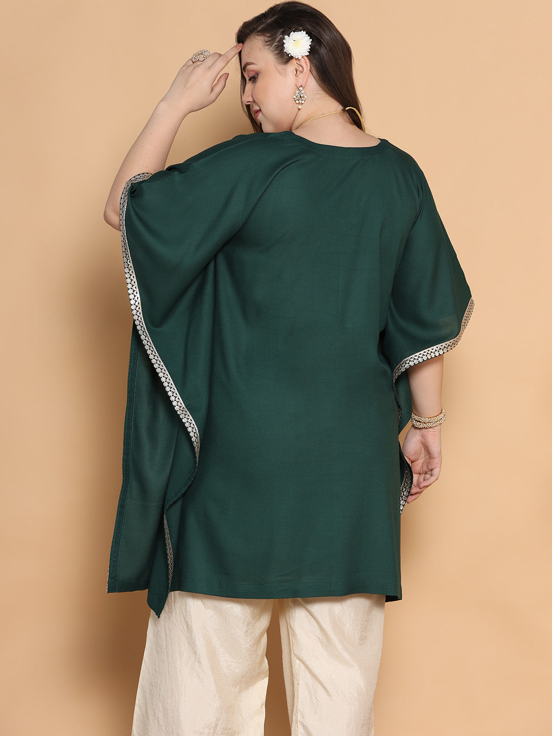 BottleGreen Rayon Embellished Kaftan Kurta