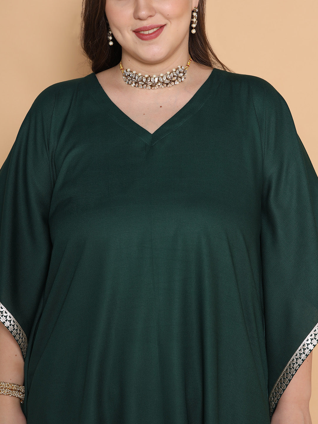 BottleGreen Rayon Embellished Kaftan Kurta
