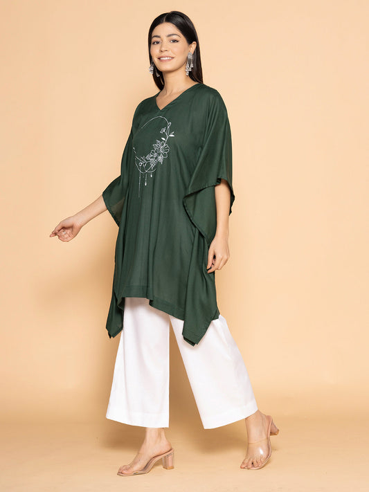 BottleGreen Rayon KaftanKurta - Emerald