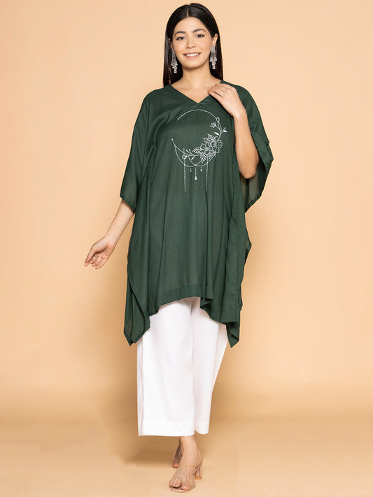 BottleGreen Rayon KaftanKurta - Emerald