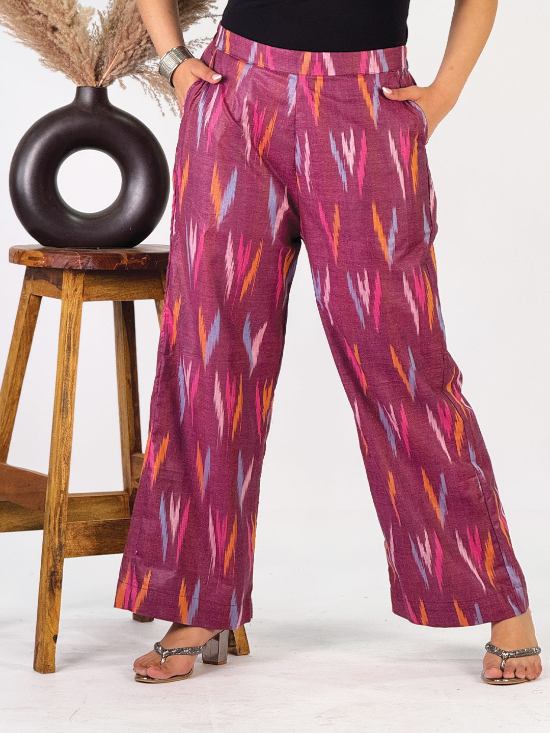 Burgundy Ikat Palazzo Pants