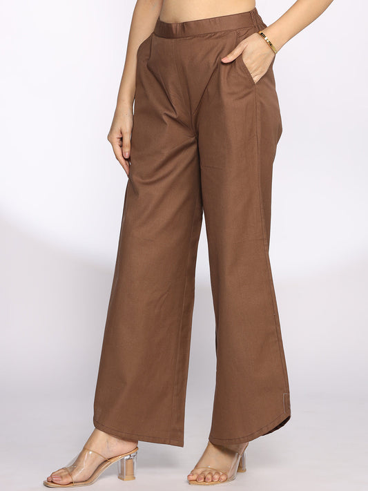Coffee Cotton Curved Palazzos