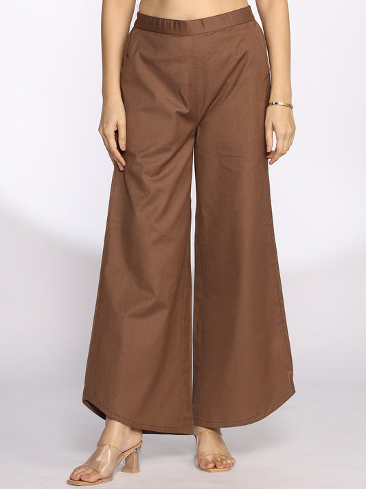 Coffee Cotton Curved Palazzos
