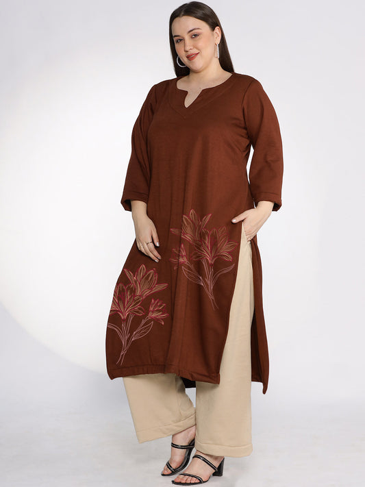Coffee Fleece LongKurta - IvoryLily