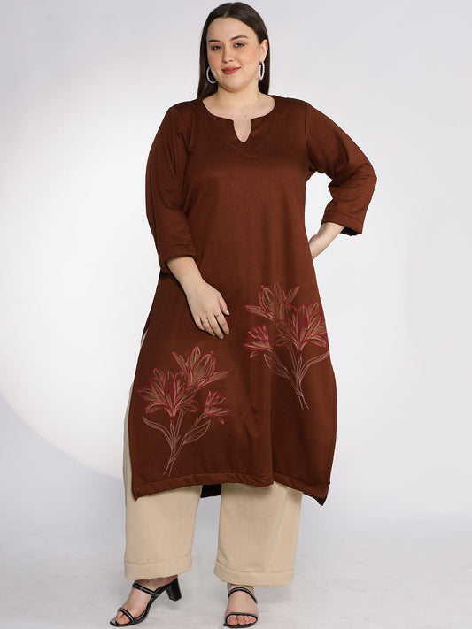Coffee Fleece LongKurta - IvoryLily