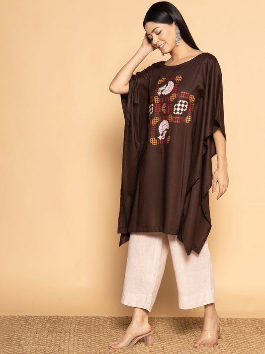 Coffee Kaftan Kurta - Checkers