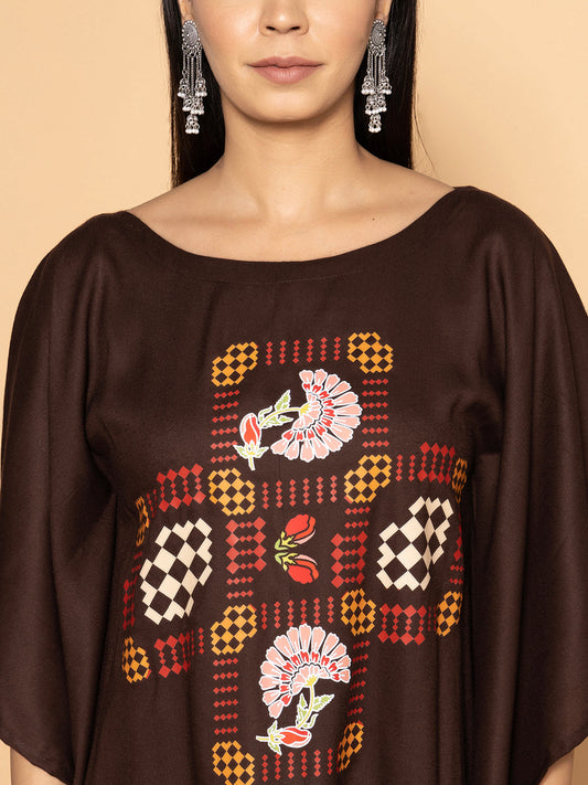 Coffee Kaftan Kurta - Checkers