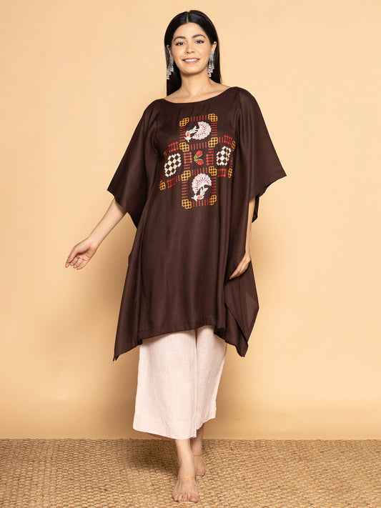 Coffee Kaftan Kurta - Checkers