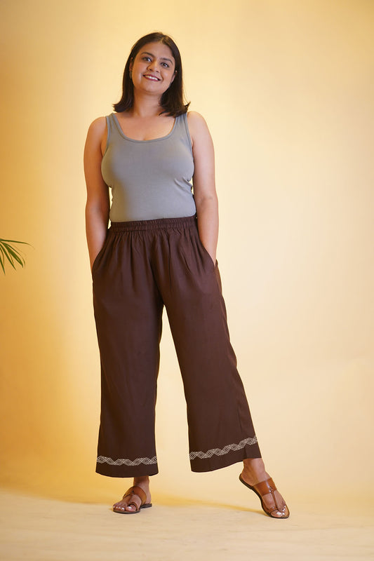 Coffee Rayon PrintedPalazzoPants - MysticSpiral