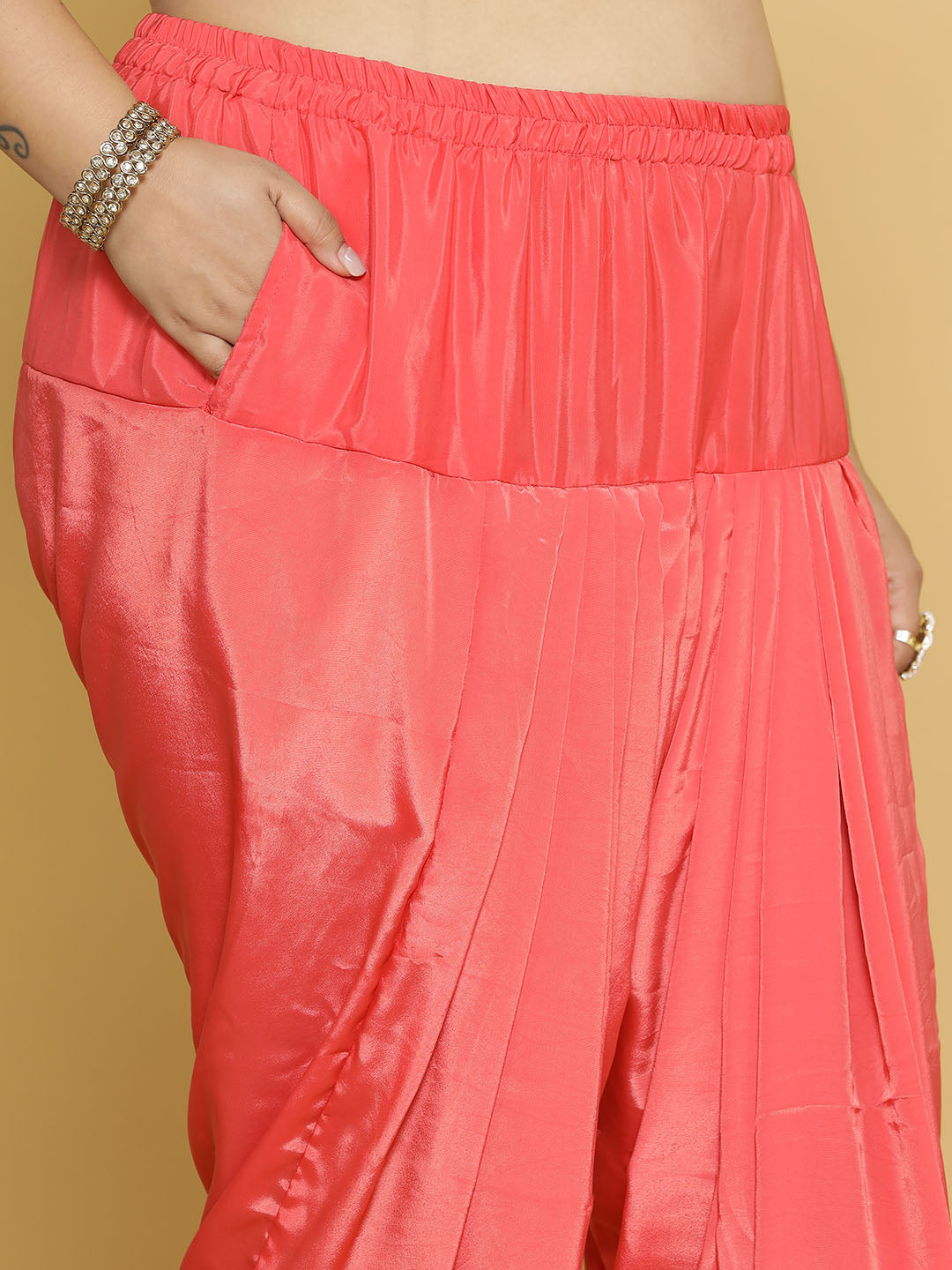 Coral Crepe Silk Salwar