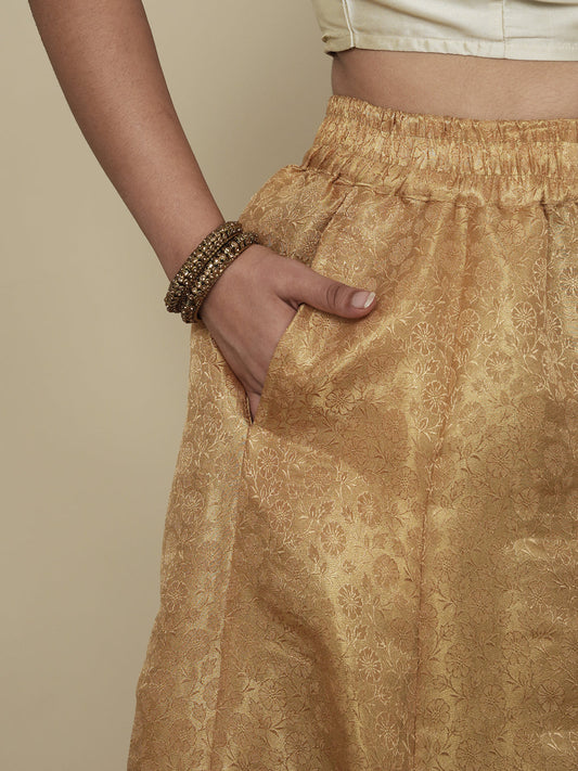 Golden Floral Brocade Flared Palazzo