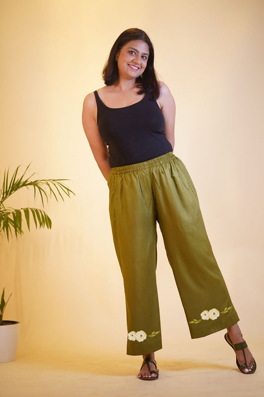 Green Rayon PrintedPalazzoPants - GardenBlooms